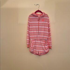 Pink Striped Hooded Romper